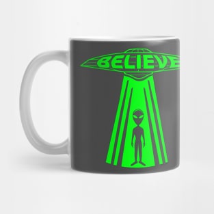 UFO and ALIEN Believe (green print) Mug